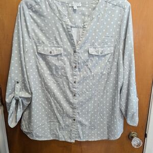 Notations Gray and White Polka Dot Blouse